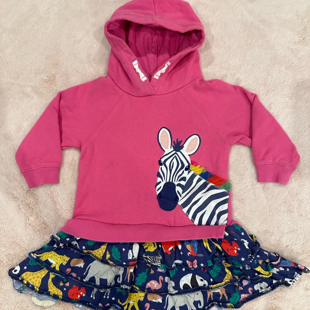 Mini Boden Pink Hoodie with Zebra appliqué 3-4Y